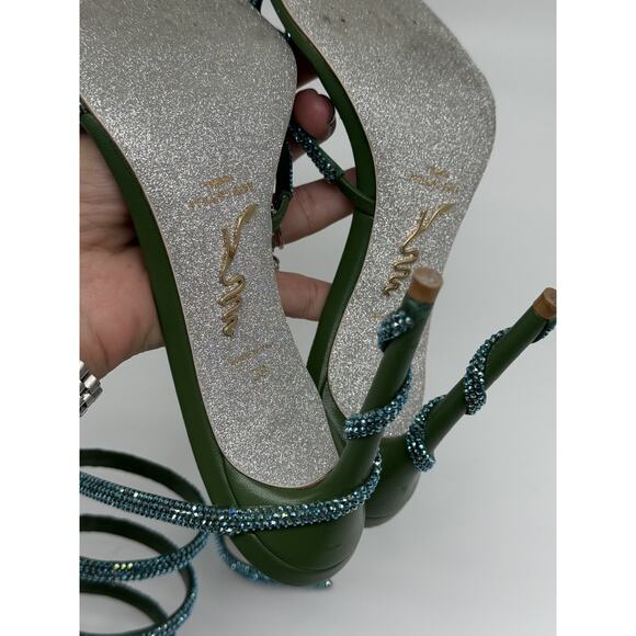 Rene Caovilla Cleo Crystal Embellished 105 Strappy Sandals Green Women's Size 38 - Picture 9 of 16